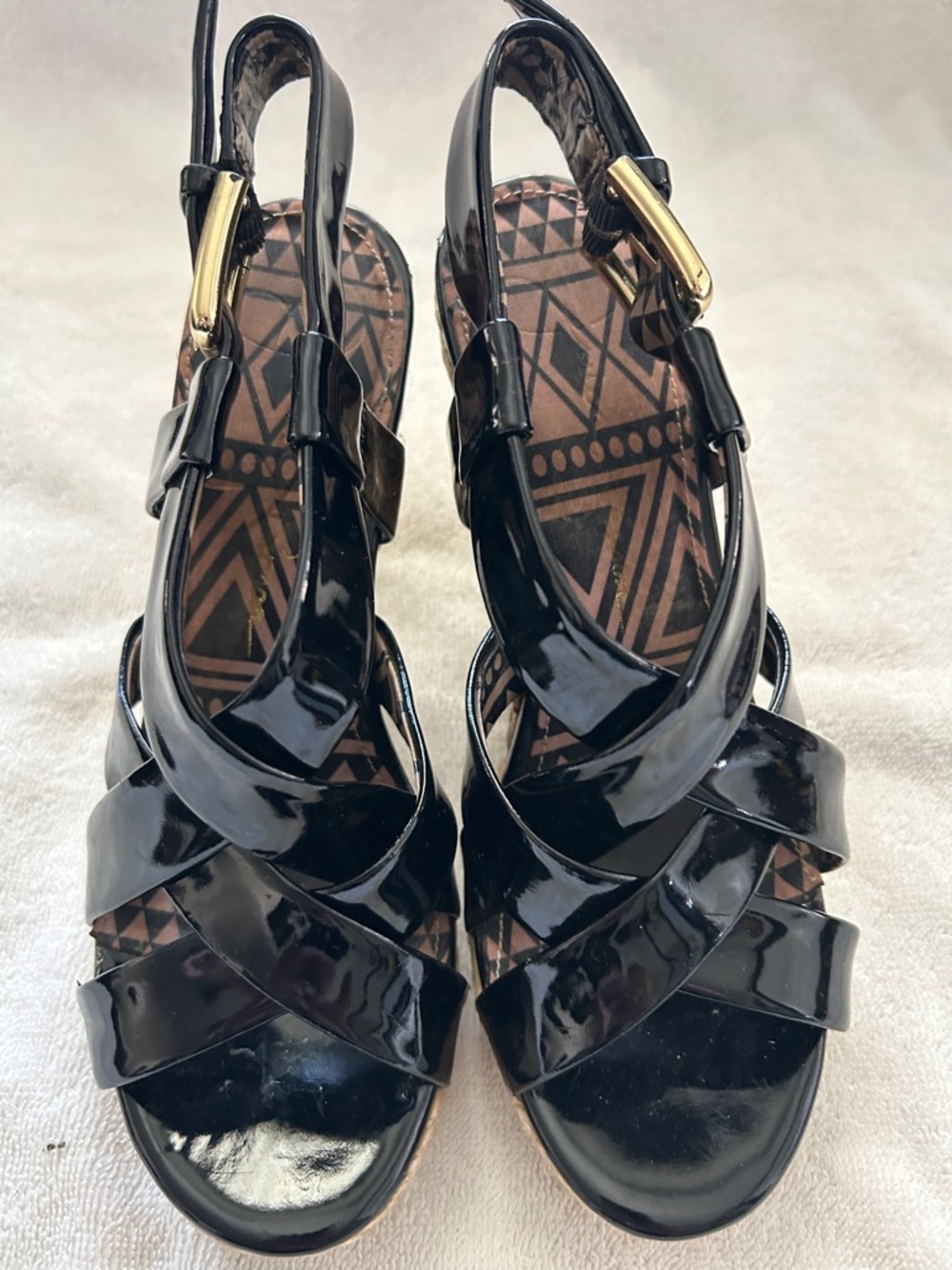 Jessica Simpson Black Patent Leather Crisscross Slingback Heels
